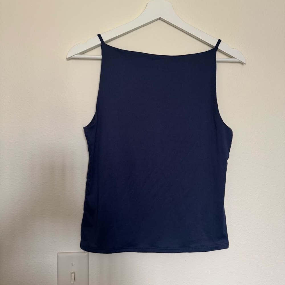 Women's Navy Blue Spaghetti Strap Tank Top Boat Neck